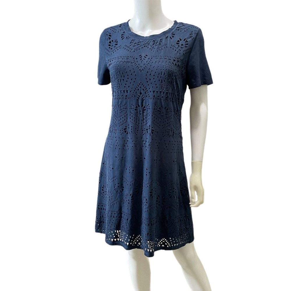 CHELSEA & VIOLET Women’s Size Large Blue Faux Suede Shift Dress Eyelet Cut-Out